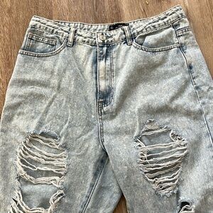Ripped high rise mom jeans